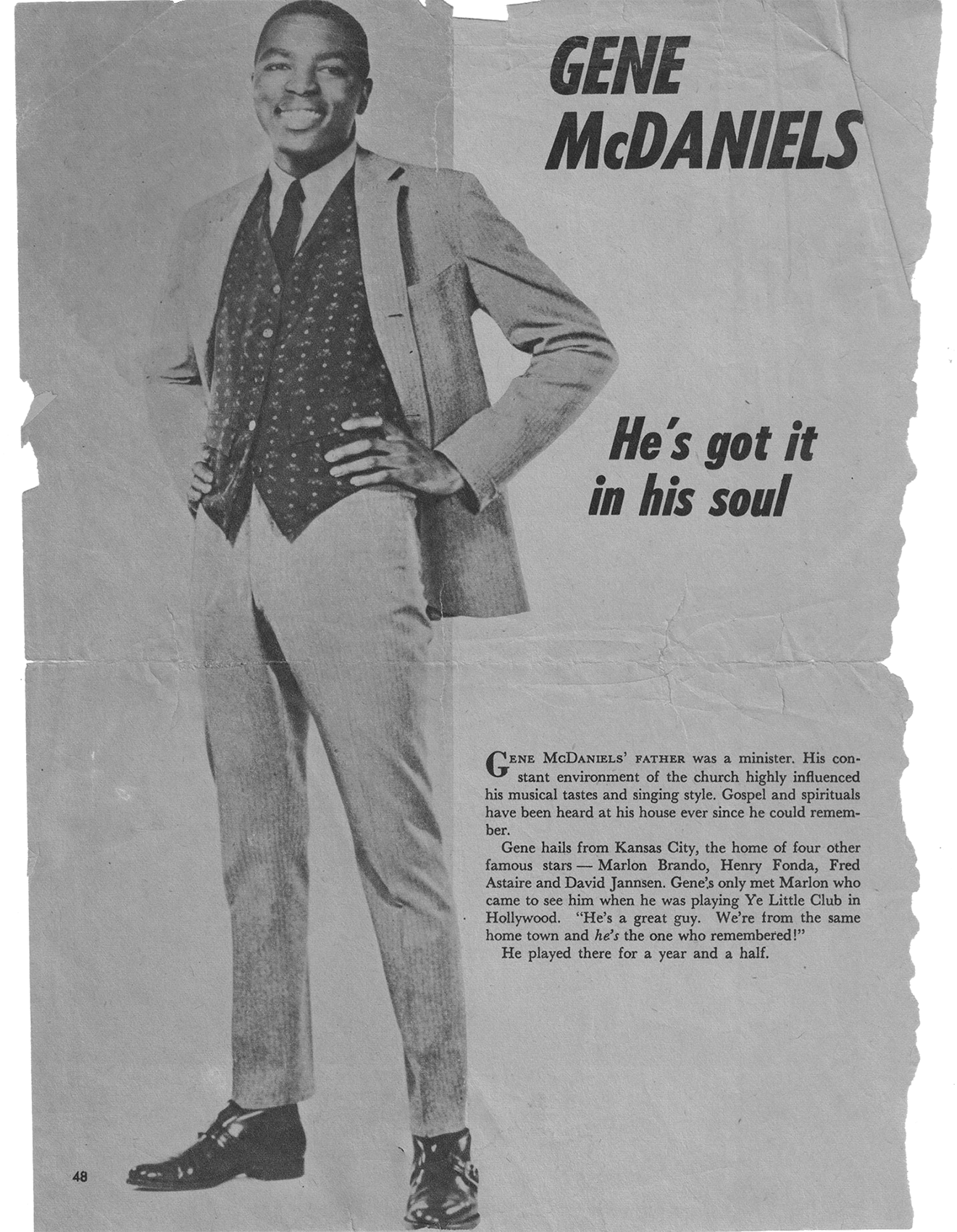 Gene McDaniels in the press. Image courtesy of EugeneMcDaniels.com.
